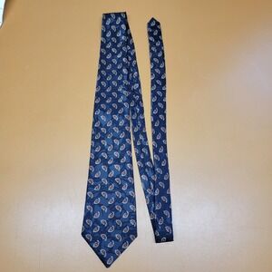 Florence Silk Mens Navy Blue Paisley Silk Necktie Red Gold Pattern
